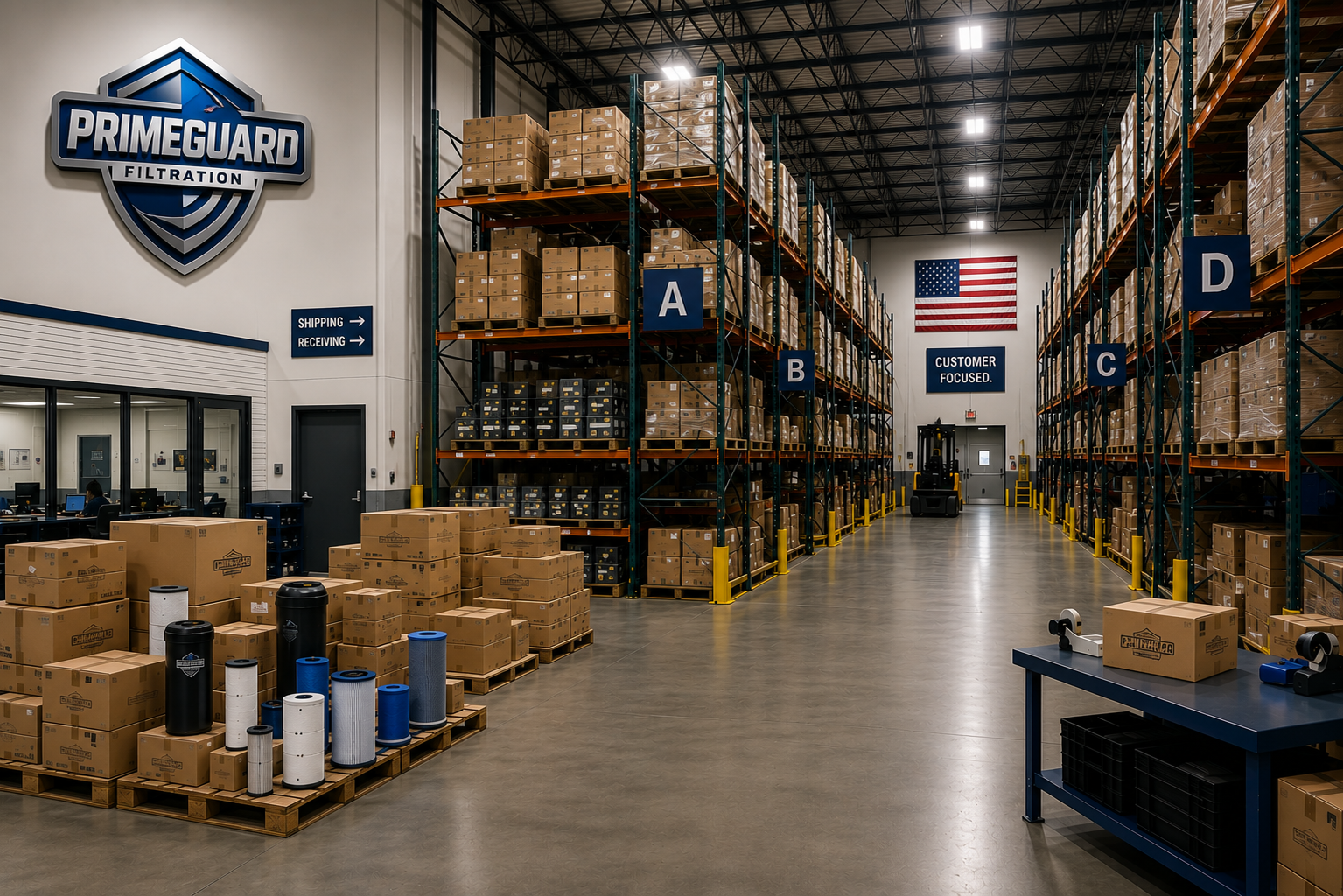 Primeguard Filtration warehouse and stocked filtration inventory